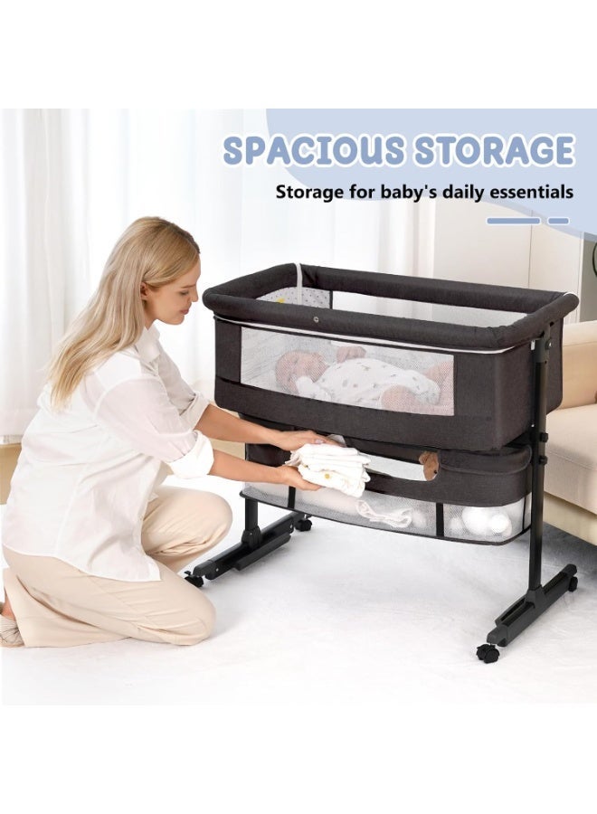 KIDZ ERA Baby Bassinet, 3 in 1 Bassinets Bedside Sleeper, Adjustable Height Bedside Sleeper , Breathable Mesh, Storage Basket, Wheels, Easy Assemble & Folding (Gray) - Image 4